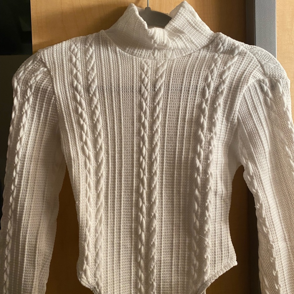 white knit style long sleeve bodysuit